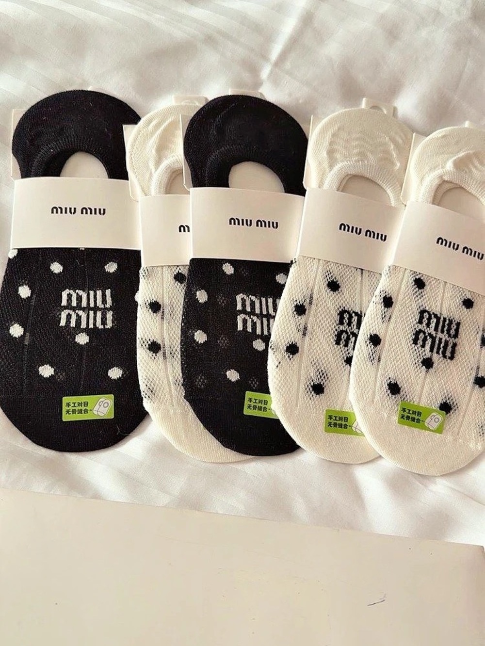 Miu Polka Dot Socks in Black & White NWT